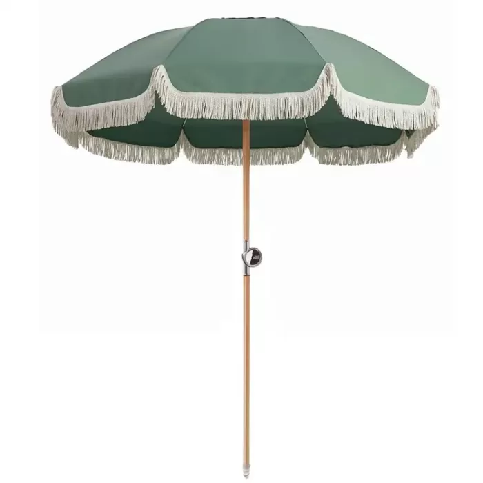 green beach umbrella with fringe - 3