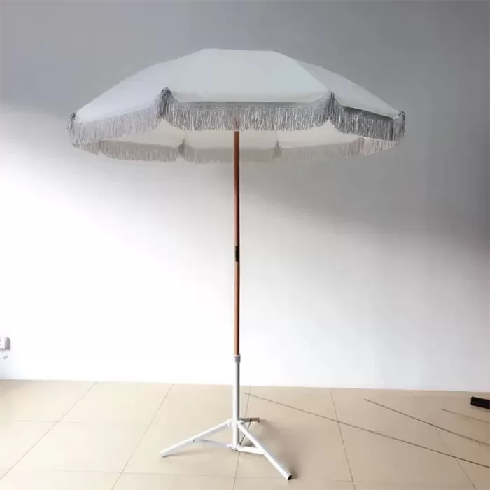 white beach umbrella with fringe - 3