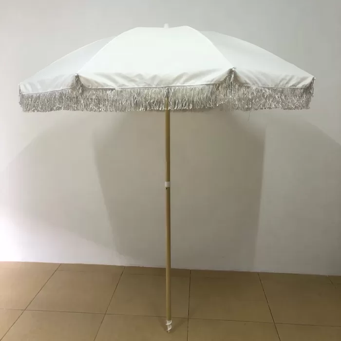 white beach umbrella with fringe - 6
